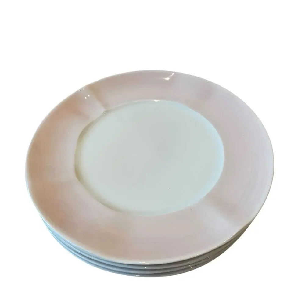 Neiman Marcus Hand Painted Porcelain Salad Plates 9in Pink Brushstroke Set of 4